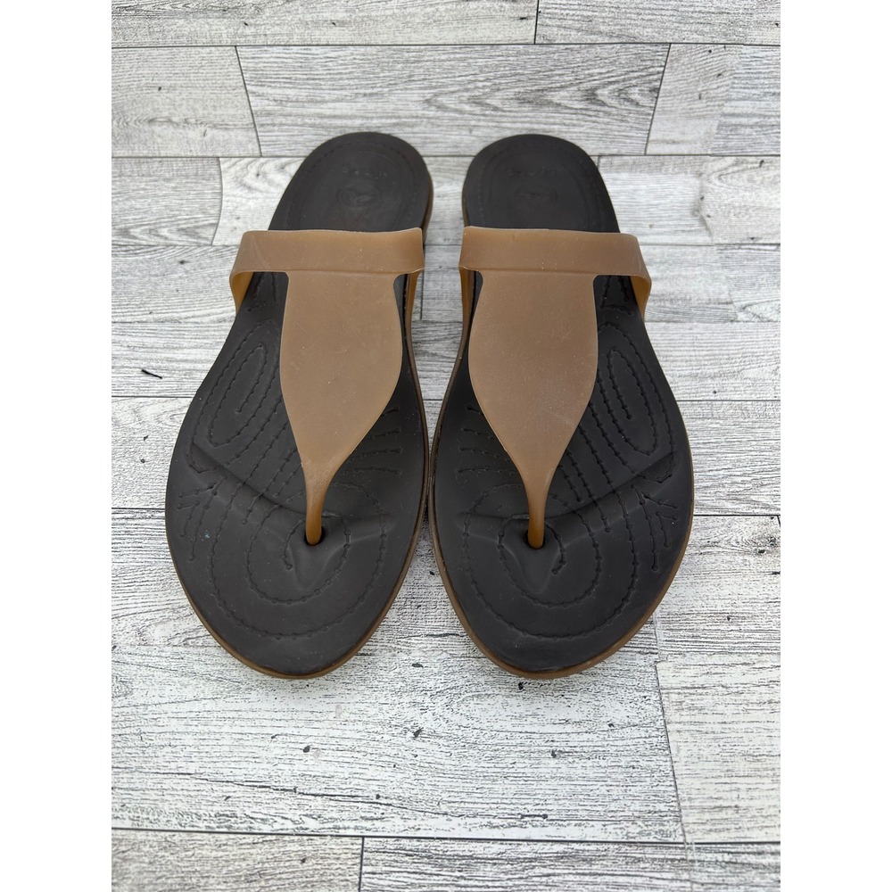 Crocs Really Sexi Flip Flop Wedge Sandals Women Sz 9 Espresso Tan Brown T-Strap‎ - Picture 3 of 11